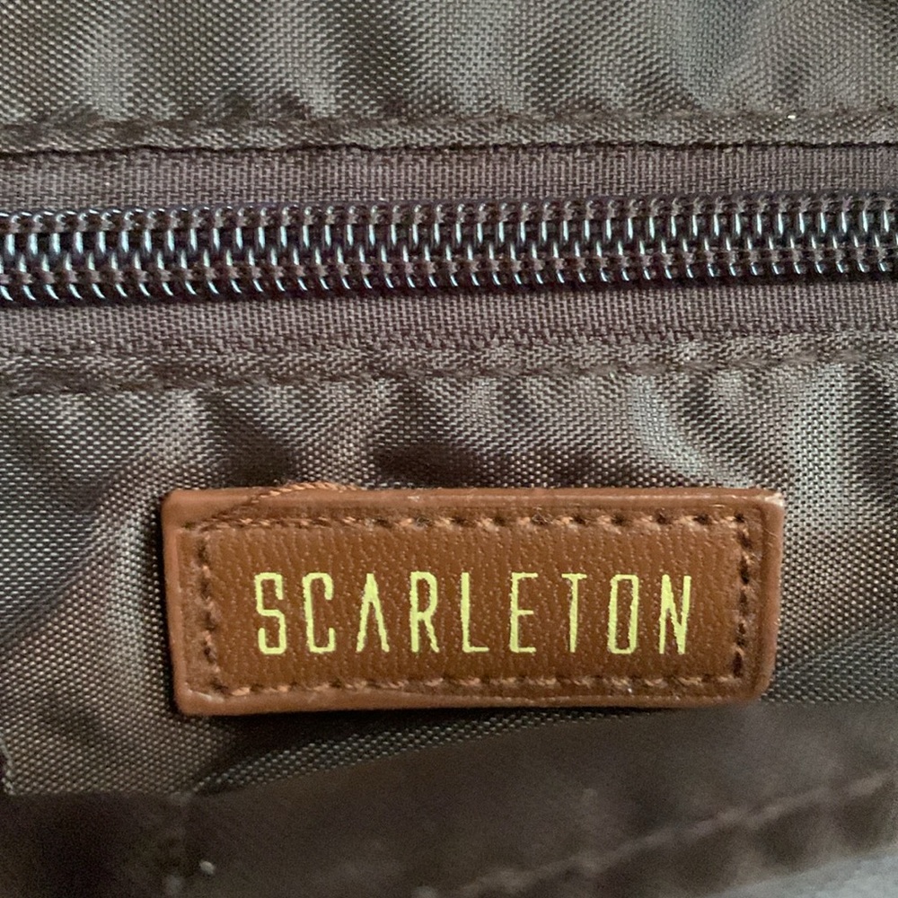 NWOT Scarleton brown vinyl bag.  Approx. 14 x 9..  Multiple zipper compartments - Picture 6 of 7